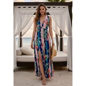 Express Printed Deep V Twist Back Maxi Dress‎ Size X Small